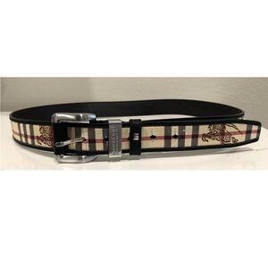 Burberry Check and Logo Leather Belt - Size 42. 48/109cm